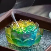 古法琉璃七彩蓮花盤香爐(開運 香插 香座 香盤 薰香爐 檀香爐 沉香爐 線香 塔香 冥想)