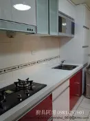 廚具工廠〈一字型歐風廚具〉矽鋼石檯面結晶鋼烤門板喜特麗三機G型把手