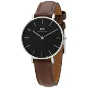 【Daniel Wellington】經典布里斯托黑棕色皮帶腕錶-銀框/32mm