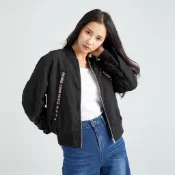 【ERSS】女裝 外套 防風外套 泡泡袖 飛行外套 MA1外套 超長織帶 泡泡袖 黑色【K10087】