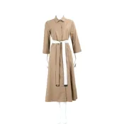 MAX MARA-’S Max Mara OLIMPIA 純棉卡其棕襯衫式連身裙 洋裝(附綁帶)