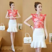 FINDSENSE服飾 FINDSENSE G5 韓國時尚 印花 雪紡上衣 包臀 魚尾裙 套裝 連身裙