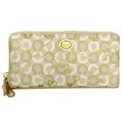 COACH 皮夾 淺卡點狀C Logo燙金愛心星型塗漆拉鍊長夾 現貨 正品
