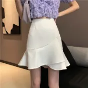 銀聯網日用品生活館 不規則魚尾裙白色a字半身裙女夏季年新款高腰顯瘦百搭短裙潮