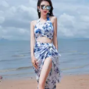 熱銷💕渡假海邊溫泉遊泳衣女 分體比基尼BIKINI三件套泳衣 歐美高級感新款泳裝