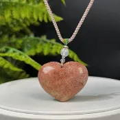 天然 愛心珊瑚玉吊墜 冰潤高瓷鳳尾紋 橘粉菊花玉項錬 吉祥富貴