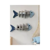 (店+)地中海洋風裝飾品置物架魚骨架形木質擱隔板創意小眾墻壁掛飾家居