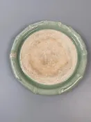 龍泉窯青瓷硯臺竹節紋粉青釉硯臺文房用品擺件龍泉窯567年代國營青瓷文房擺件，值徑約20.5㎝，友使用墨跡，非