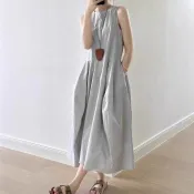 【寬鬆大裙擺】圓領背心裙 無袖連身裙 洋裝 夏季 時尚 氣質 設計感 棉麻連身裙 背心裙洋裝 無袖洋裝