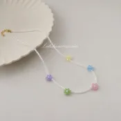 ♡Latisha acc♡新品優惠D706🚀 彩色花朵項鏈 施華洛世奇水鑽小花項鍊 夢幻色 水晶串珠項鍊 韓系鎖骨鍊