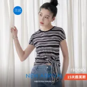 niceioi【特惠】短袖上衣 條紋衣 休閒渡假風 條紋 [海邊假期條紋收腰綁結上衣] 女裝 2O531087