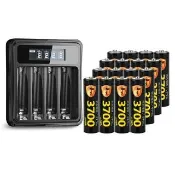 【KOTSURU】8馬赫 3號/AA 恆壓可充式1.5V鋰電池全新特大能量3700mWh16入+3號/4號通用 液晶鋰充電器