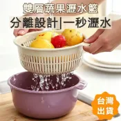 (店+)雙層瀝水籃二合一廚房家用多功能洗菜盆鏤空清洗神器北歐風果盤塑料兩件套瀝水盆圓形加厚大容量洗菜籃分離式大號淘米盆莫蘭迪收納塑膠水果籃淘米籃