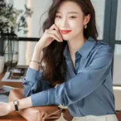 小茉莉 韓國 東大門 ✨ ins米蘭 上衣 襯衫 小紅書白色緞面襯衫上衣女夏設計感小衆職業裝長袖春秋疊穿學生防曬襯衣