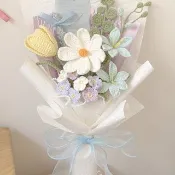 大波斯菊 薰衣草 尤加利葉 杜鵑 鬱金香 勿忘我 編織花束