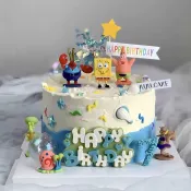 ♞訂單滿199出貨  卡通海綿寶寶派大星花枝哥蟹老闆兒童生日蛋糕甜品臺裝飾擺件插件