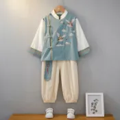 男童唐裝 棉麻兩件套 中國風童裝 宴會禮服 春秋款 古風套裝 小男孩漢服