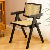 「森活良品」免運😊高品質藤編扶手椅藤編榫卯椅家用民宿藤椅簡約北歐實木昌迪加爾椅