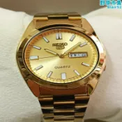 悠樂館 【好康】庫存金色精工石英錶非機械錶中老年復古男女防水雙日曆純金錶