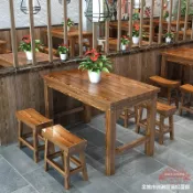 連盛 實木桌椅組合燒烤小吃店快餐桌餐廳飯店面館桌椅火鍋桌碳化木桌椅