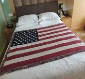 美式鄉村 美國國旗純棉線毯子棉麻毯沙發巾 客廳地毯地墊