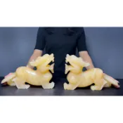 阿一藝品  天然黃玉【咬財貔貅】吸金納財【公母對】旺財守財庫 豼貅 皮丘 皮休 貔休 發財 招財 P21