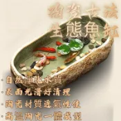 鯨與海🐳古法養魚陶瓷盆✨｜家用陽台小型水培裝飾缸 古法生態造景 陶瓷仿石古法養魚盆 小型觀賞水缸 創意魚缸 特色魚缸