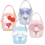小禮堂 Sanrio 三麗鷗 絨毛窗口玩偶收納包 (立體耳朵款) Kitty 美樂蒂 酷洛米 大耳狗