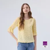 ILEY伊蕾 荷葉七分袖碎花雪紡上衣(淺黃色；M-XL)1241181407