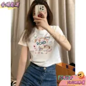 ✨全場免運✨韓版女裝 衣服 上衣 短袖t恤 春天女裝 不二家卡通印花T恤女夏季新款韓版短袖寬鬆設計感短款露臍上衣 QZI