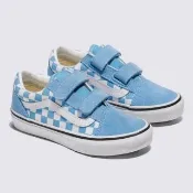 【VANS】官方旗艦 Old Skool V 中童款藍色棋盤格滑板鞋 休閒鞋(童鞋)