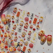 節日美甲貼紙🔥春節 指甲貼 招財貓 財神貼紙 飾品 美甲貼紙 ins 爆款 喜慶 中國風