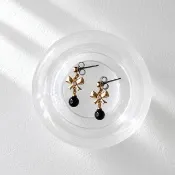 Pinkoi 代購 - 最後一件 5mm 緞帶與黑瑪瑙 天然石耳環 - petit ribbon -onyx-