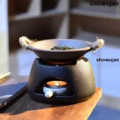 熱賣🔥復古粗陶烘茶爐烤茶爐煎香爐烘茶器陶瓷茶葉提香器功夫茶具醒茶溫茶爐蠟燭加熱底座