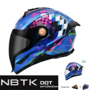 NBTK兒童全罩式摩托車安全帽-DOT認證、賽車風格、雙鏡片、透明與深色鏡片、經典設計