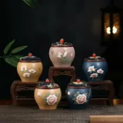 全球選品1館 生活百貨 宜興紫砂茶葉罐創意精品高級泥繪茶倉醒茶罐散茶罐茶具配件