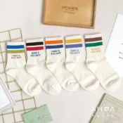 (店+)【AHUA 阿華有事嗎】AHUA阿華有事嗎 HAVE A NICE DAY雙色條紋中筒襪 K2137 正韓襪子 百搭純棉襪 韓妞必備 少女襪