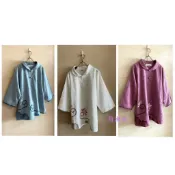 【荷湘田】秋裝--復古古典翻領手繪寬鬆舒適棉衣茶服