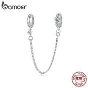 Bamoer 925 純銀吊墜 Love 系列粉色 Love 矽膠安全鏈 Diy 手鍊首飾女士禮物