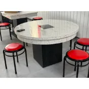你要開餐廳? 開火鍋店? 有你要的營業用火鍋桌豪華型120cm圓仿大理石面電磁爐火鍋桌（17）屏東市 廣新家具行