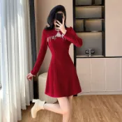 【桃喜Rich女裝】國風流蘇氣質旗袍裙 新中式洋裝 高腰顯瘦秋冬連身裙 黑色旗袍 紅色旗袍 復古短洋 小香風洋裝