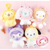 韓國三麗鷗 美樂蒂 酷洛米 大耳狗 凱蒂貓Hello Kitty 帕恰狗 布丁狗 好朋友 搭檔頭套 娃娃吊飾 13公分高