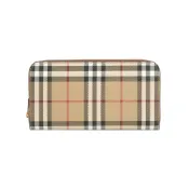 【BreezeOnline 微風精品線上】BURBERRY Vintage 格紋皮革ㄇ形拉鍊皮夾(米色/石楠木棕色)