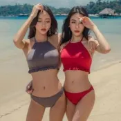 臺灣現貨閨蜜泳裝 韓版超美 兩截式泳衣 性感綁帶設計 沙邊飯店渡假 溫泉泡湯 ig拍照打卡 Q21