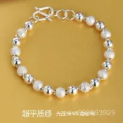 💎金福源珠寶💎999萬足銀手鏈女轉運光沙珠純銀手鏈可調節甜美銀手鏈銀飾配件 純銀吊墜 純銀手鏈 銀飾 銀台灣發貨