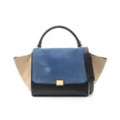 【DOKODEMO】【二手】 CELINE Trapeze 中型手提包，黑色/藍色/米色，皮革/麂皮，女士兩用手提包