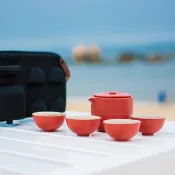 【中秋送禮】陸寶 紅點旋紋攜行裝 一壺四杯 旅行茶具