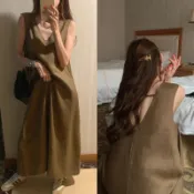 Angel媽咪 孕婦夏季洋裝 台灣出貨 大碼150kg可穿設計感露背V領無袖連衣裙夏季新款寬鬆遮肚顯瘦背心長裙