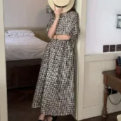 白鳥麗子 [現貨快出] 連身裙 歐風時尚幾何拼接飄逸寬袖傘擺洋裝
