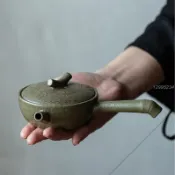 粗陶側把壺 復古煮茶壺 泡茶器 急須壺 功夫茶具 陶瓷茶壺 手工製 泡茶壺陶瓷 茶具 茶壺 汝窯茶具 鶯歌茶壺 紫砂茶壺